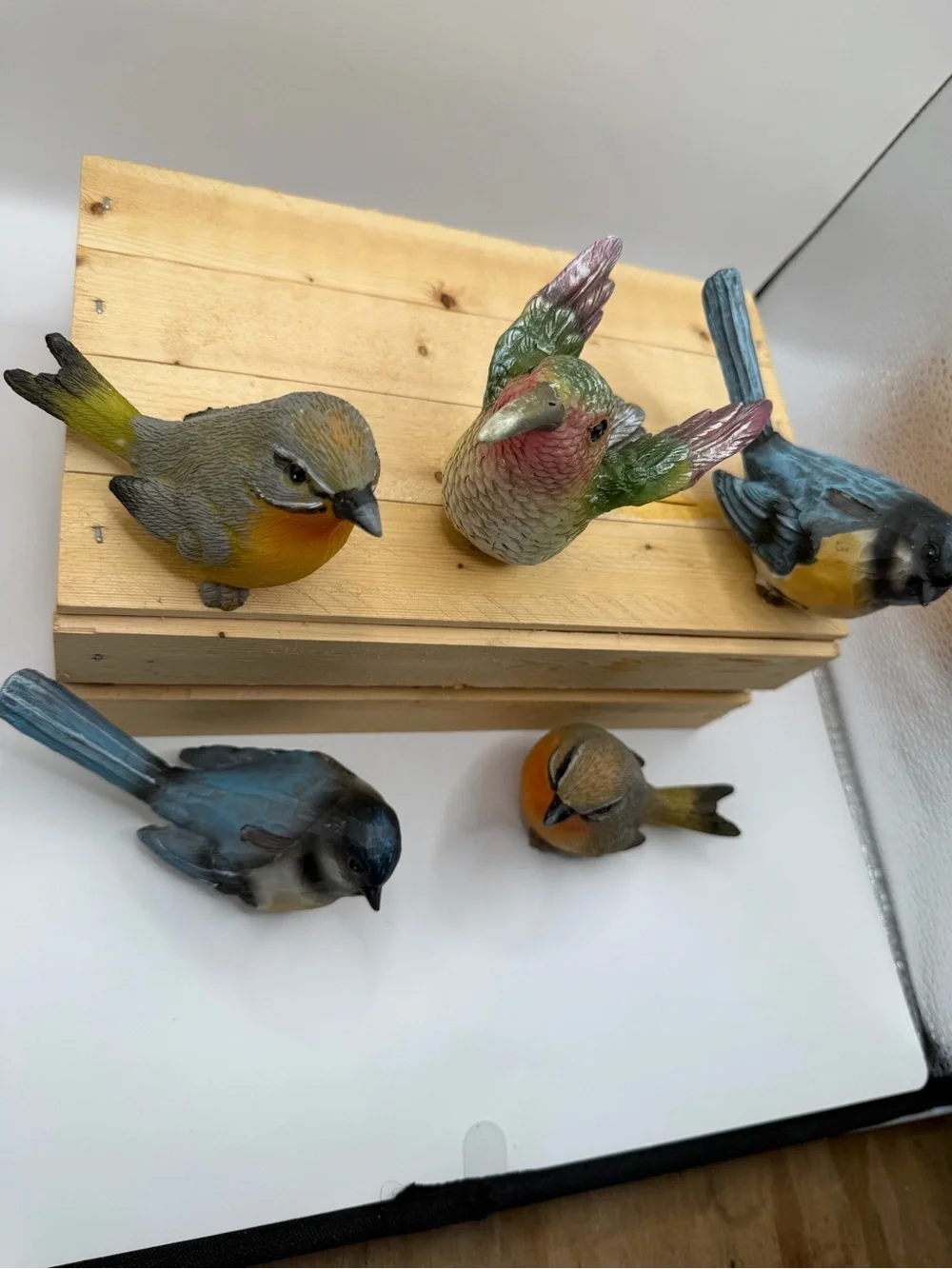 Set of 5 Decorative Bird Figurines Robin Bluebird Hummingbird Cottage Decor